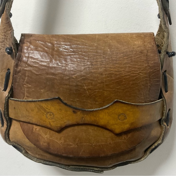 Gorgeously Real Earthy Handmade Thick Leather Weave Strap With Stamp Decor Bag! - Picture 6 of 16